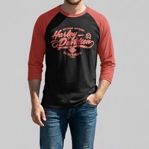 Harley-Davidson Men's Black and Red Graphic Raglan Tee